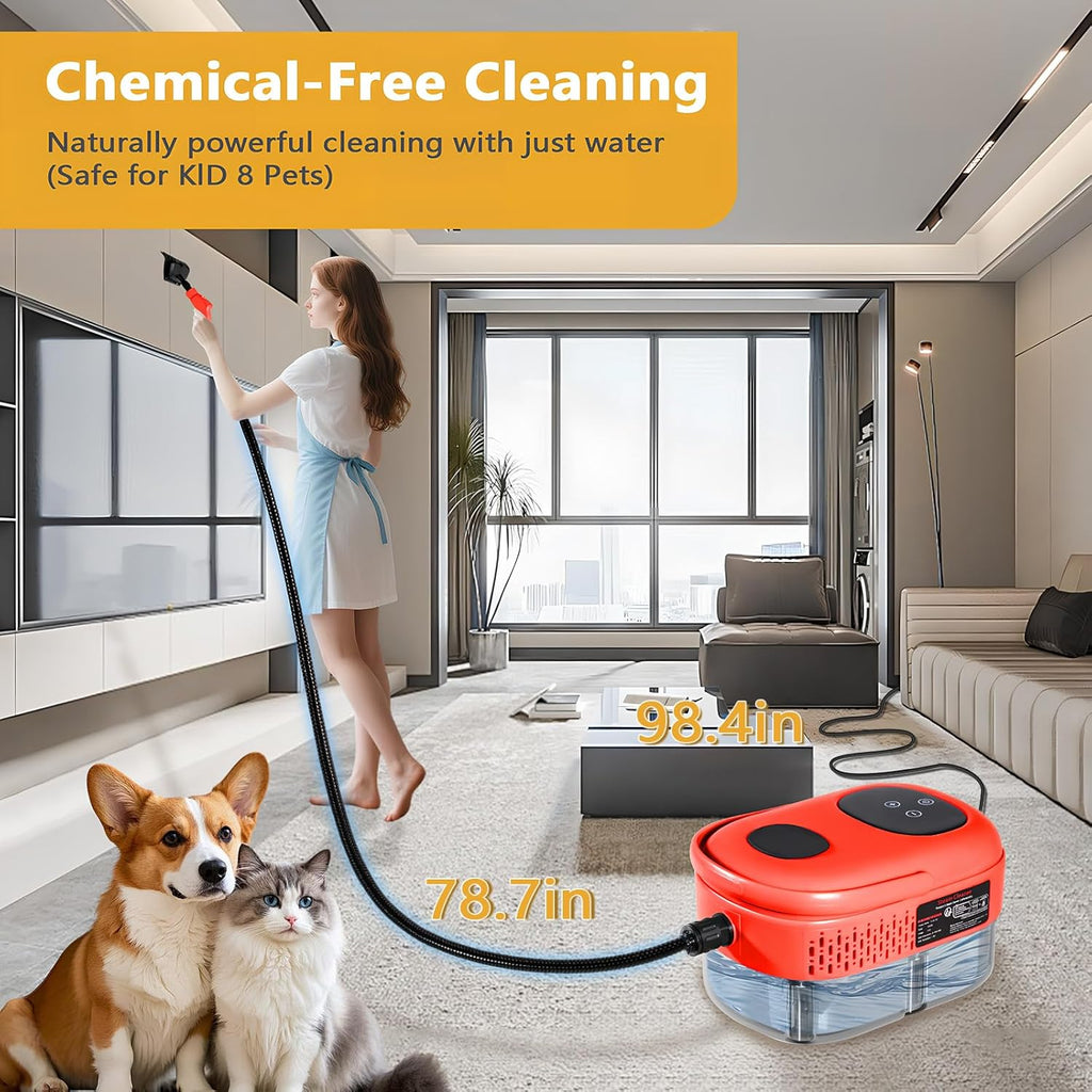 Handheld Steam Cleaner, 1000ml Water Tank, 15S Heat-up Time, Multipurpose Steamer for Home Use, Pressurized Steamer for Cleaning Floor, Upholstery, Grout and Car Red
