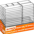 Criusia 36 Pack Large Clear Plastic Drawer Organizer Bins - 6 Size Acrylic Kitchen Drawer Organization and Storage for Utensils Gadgets, Office Bathroom and Vanity Organizer for Makeup Accessoires