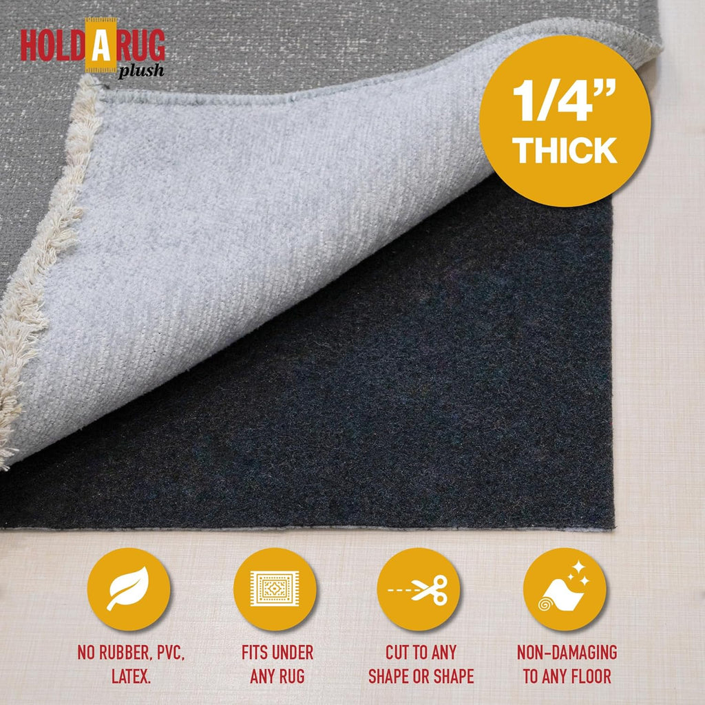 Hold-a-Rug Plush 2'6 x 10' Nonskid, Nonslip Rug Pad, Reversible Gripper, ¼ Thick, Safe for All Floors and Carpet, Keep Area Rugs Secure