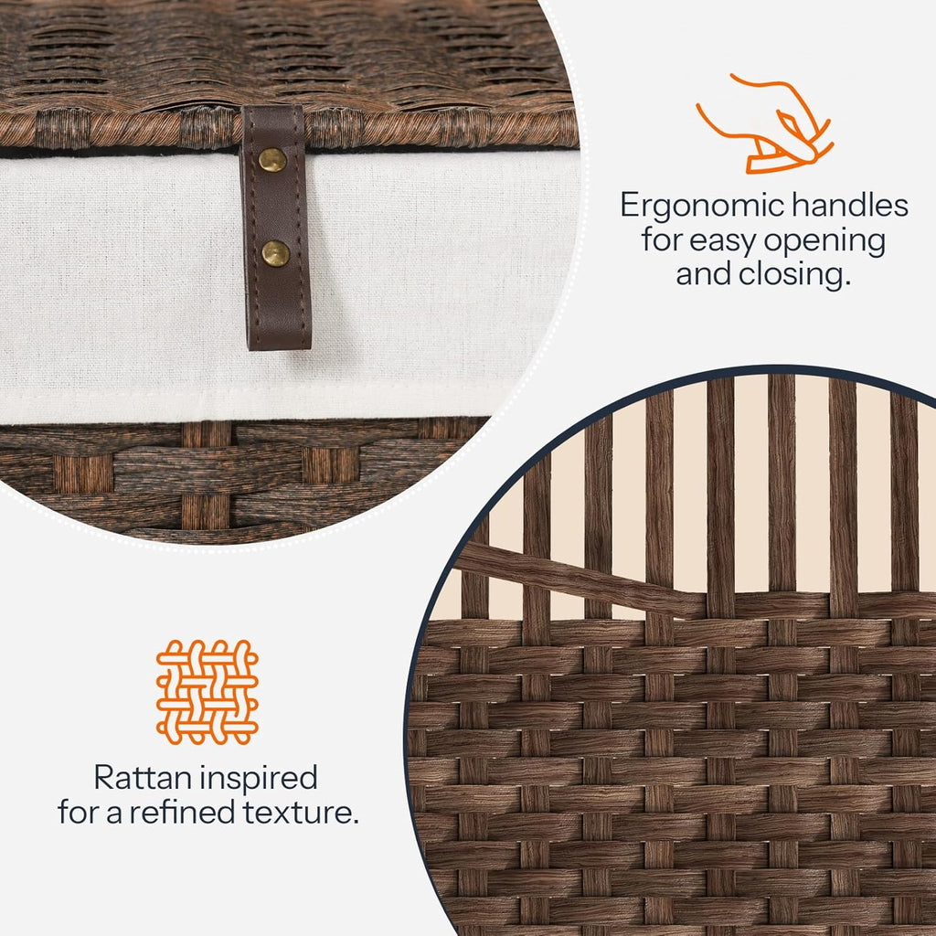 HOOBRO Storage Basket with Lid, 17.2 Gallon (65L) Wicker Basket, Handwoven Blanket Storage Basket with Handles, Metal Frame and Soft Lining, Foldable for Bedroom, Laundry Room, Brown BR265CW01