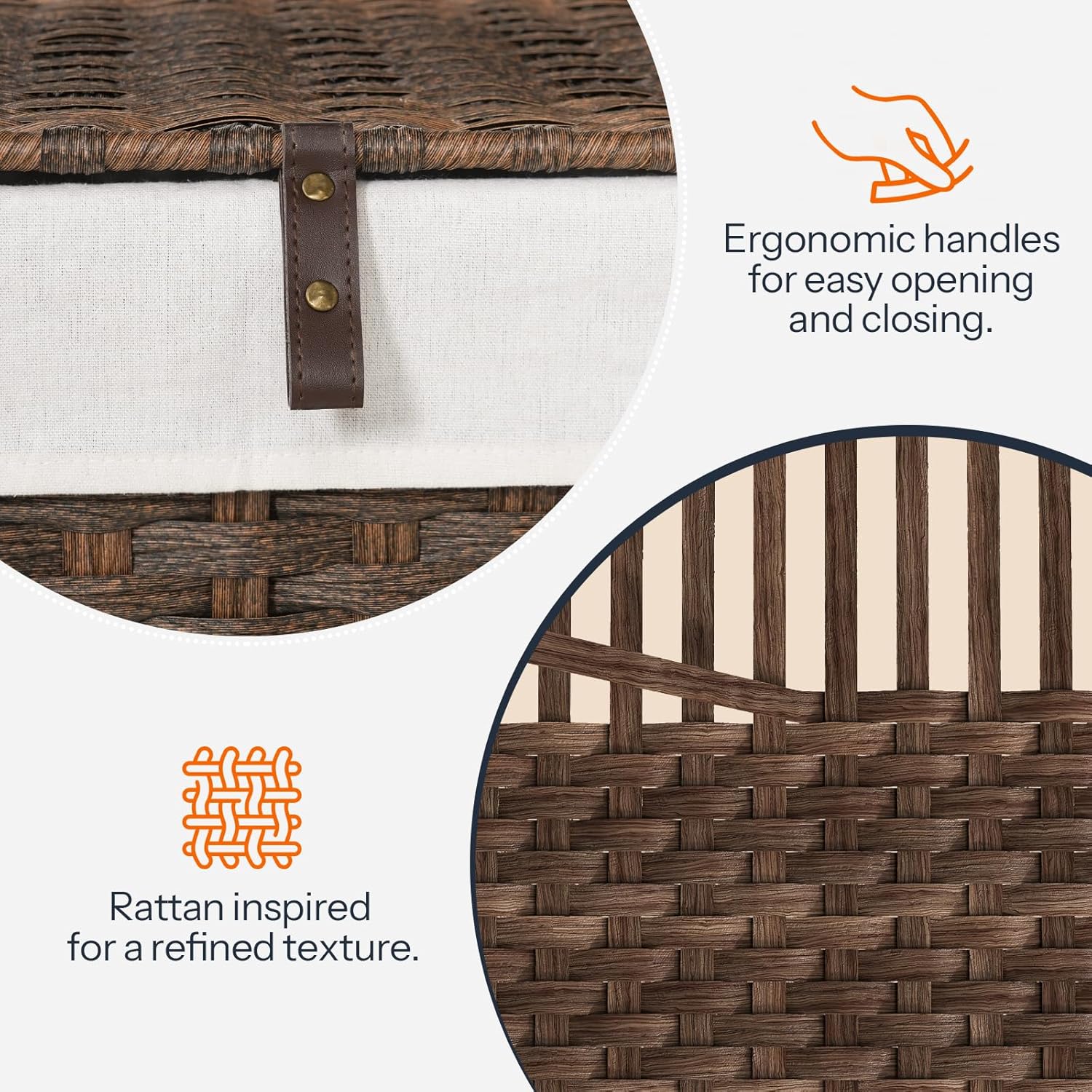 HOOBRO Storage Basket with Lid, 17.2 Gallon (65L) Wicker Basket, Handwoven Blanket Storage Basket with Handles, Metal Frame and Soft Lining, Foldable for Bedroom, Laundry Room, Brown BR265CW01
