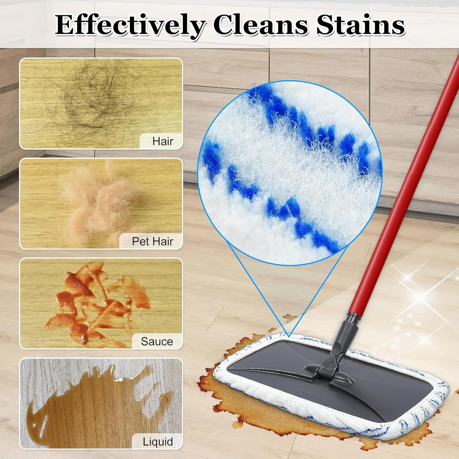 Mop Heads Replacements for Ocedar Hardwood Floor 'N More Microfiber Mop, 3 Pack Mop Refills for O-Cedar Hardwood Floor 'N More Microfiber Mop, 15 x 8 Flat Dust Mop Heads Pads for O Cedar Mop