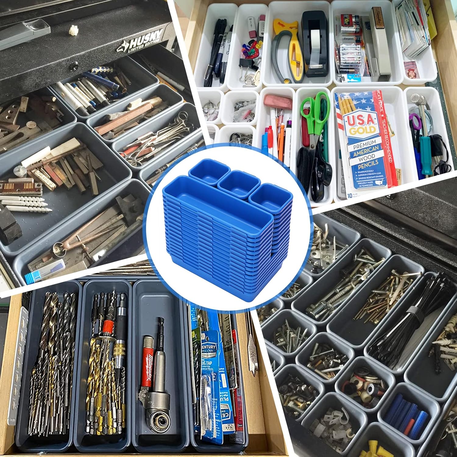 KeFanta 42 Pack Tool Box Organizer Tool Tray Dividers, Rolling Tool Chest Cart Cabinet Workbench Desk Drawer Organization and Storage for Hardware, Parts, Screws, Nuts, Small Tools Organization(Blue)