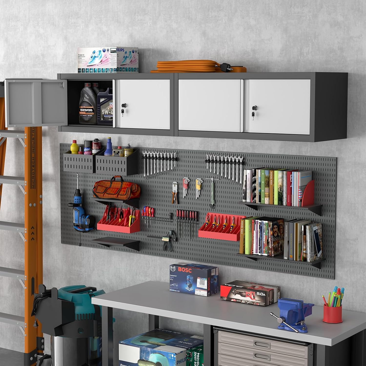 Metal Garage Storage Cabinet, Locking Cabinet Wall Mounted, 12.8" H Floating Cabinet for Warehouse, Upper Tool Cabinet with Shelf for Home Office, Basement, Kitchen, RV Organization