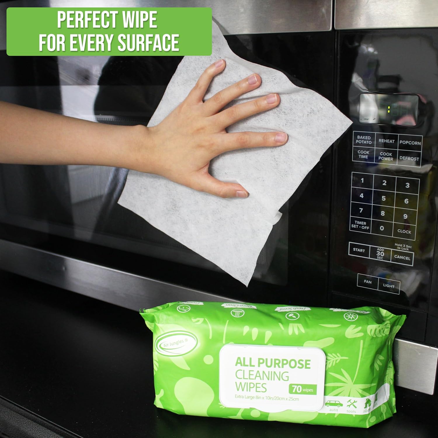 Air Jungles All Purpose Car and Home Cleaning Wipes 70 Count (Pack of 3), Extra Large 8" x 10" Size Cleaner Wipes for Car Interior Household Appliance Yoga Mat Desk Gym Equipment Couch Desk & Fabric