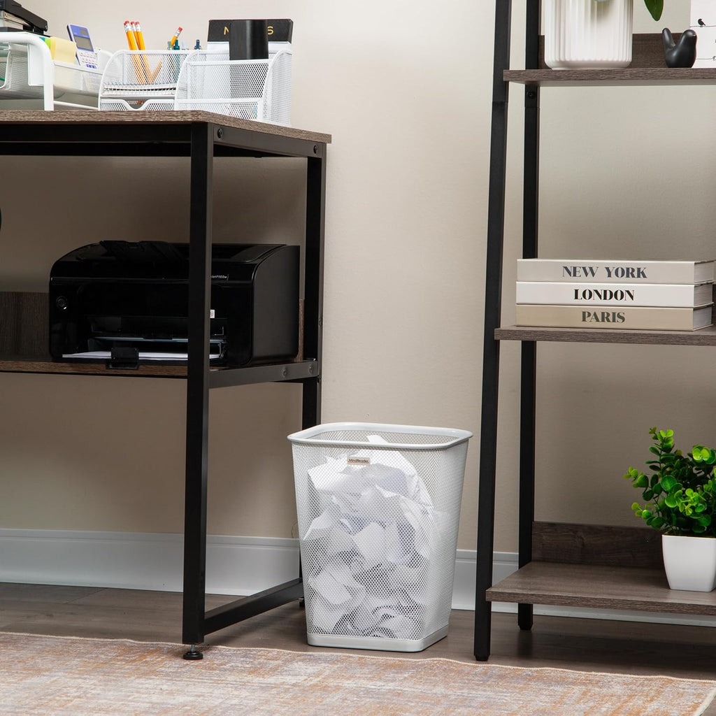 Mind Reader Mesh Trash Can, Square Wastebasket for Office or Home, 5 Gallon Capacity, Metal Mesh, Set of 2, White