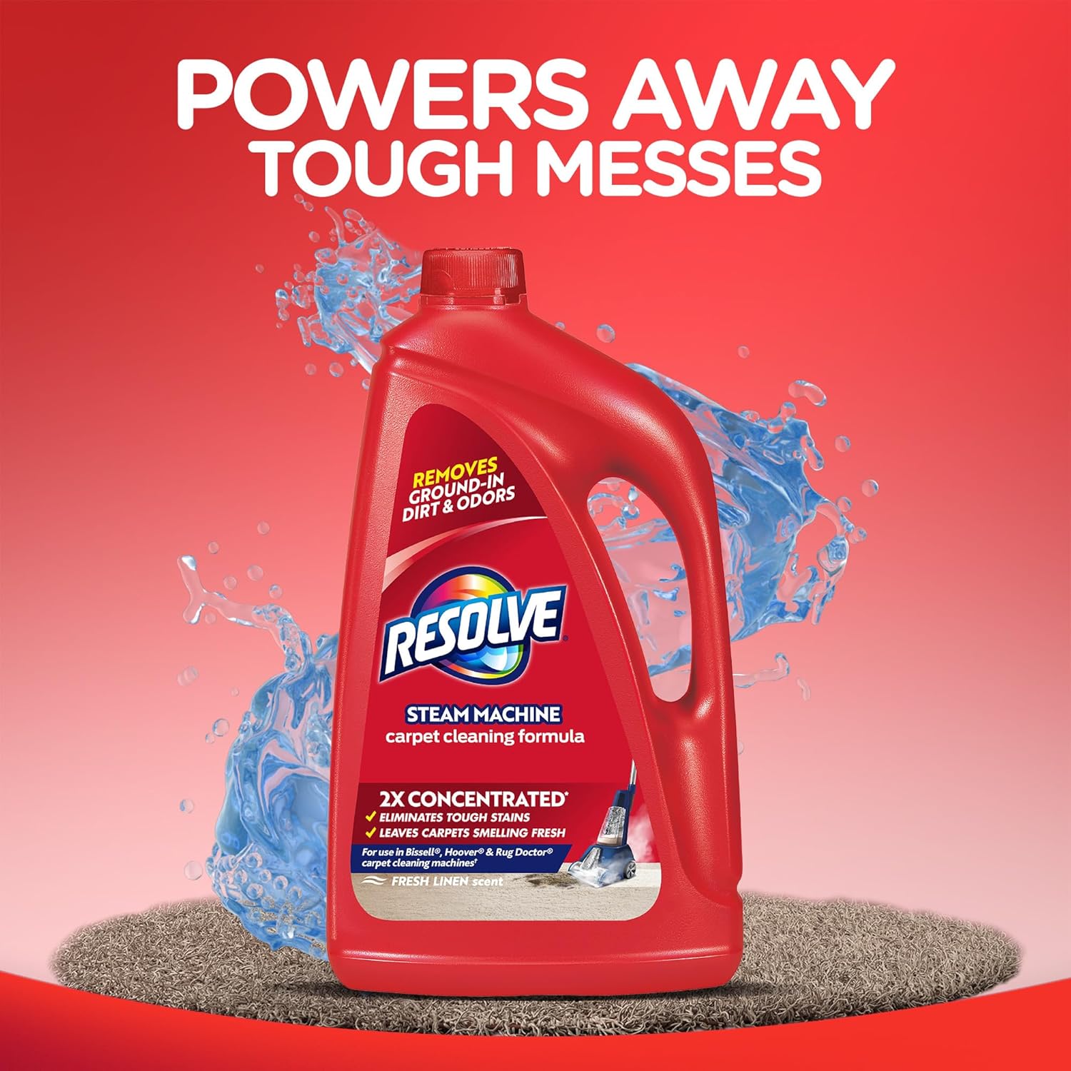 Resolve Steam Carpet Cleaner Solution Shampoo, 60 fl oz, 2X Concentrate, Safe for Bissell, Hoover & Rug Doctor, Carpet Cleaner, Carpet Cleaner Solution