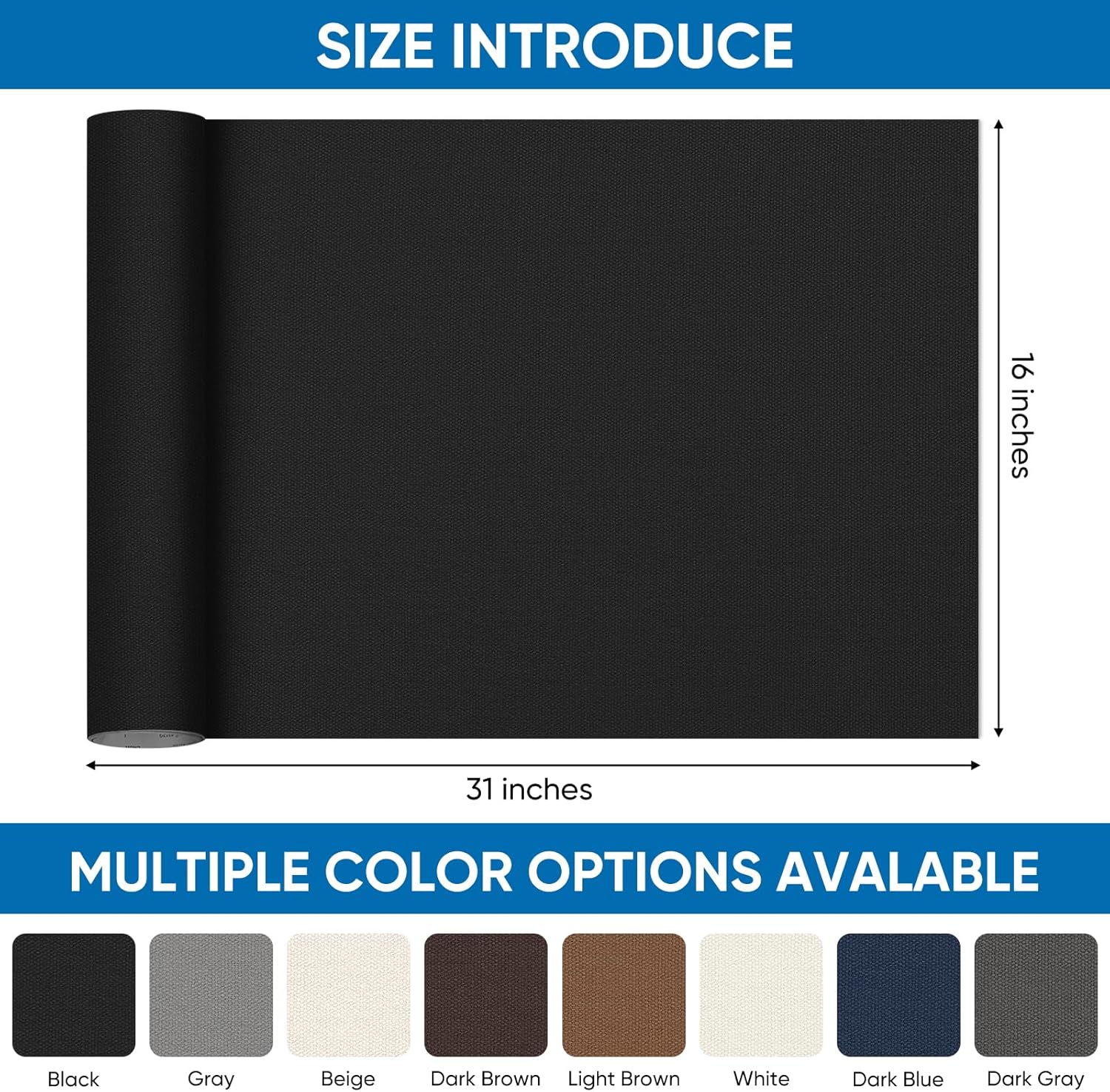 Oversized Canvas Patch 16 "x31, Self-Adhesive Waterproof Canvas Patch Set for Repairing Tents, Couch, Boat Covers, Camping Chairs, Awnings, Car Seats.(Black)