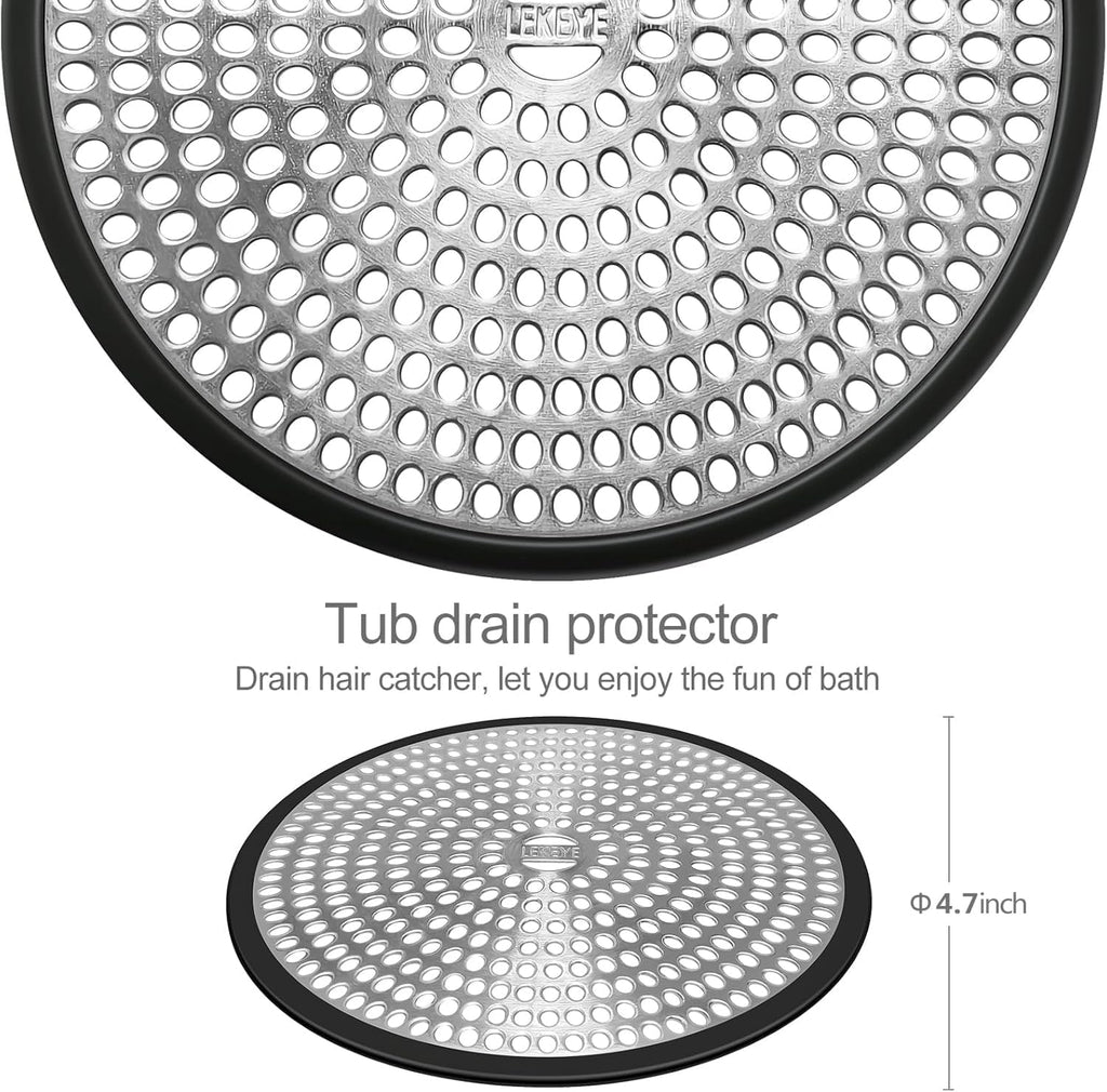 LEKEYE Shower Drain Hair Catcher | Strainer | Shower Stall Drain Cover | Bathroom Drain Protector Stainless Steel and Silicone(Black)