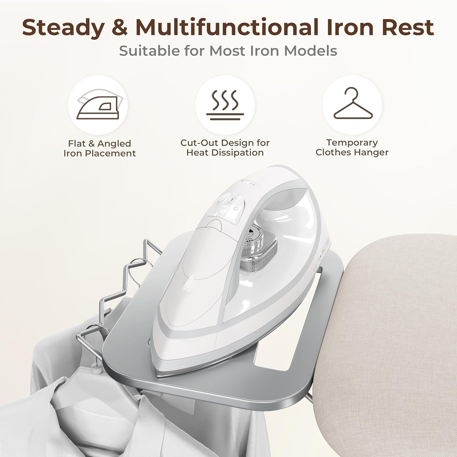 Yaheetech Foldable Ironing Board, Heavy Duty Iron Board with 9 Adjustable Heights, 4 Layer Cover and Safety Iron Rest, 52X14 Compact and Space Save Iron Board for Home Laundry Room Use, Beige