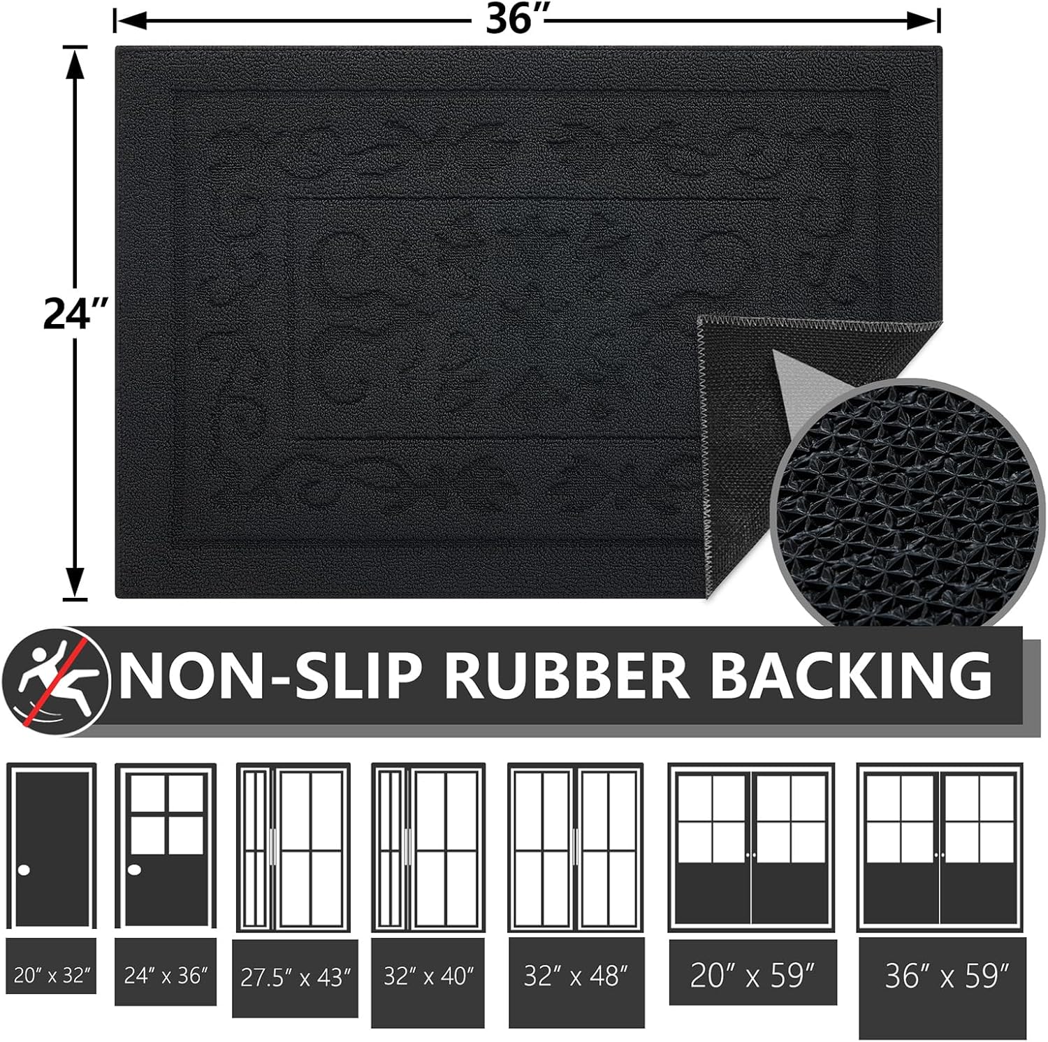 FONEYI Indoor Door Mat 24" x 36", Dirt Trapper Door Mats Non-Slip Entryway Rugs Washable, Absorbent Resist Dirt Welcome Mat, Low Profile Inside Floor Mats for Front Back Door and Entryway, Black
