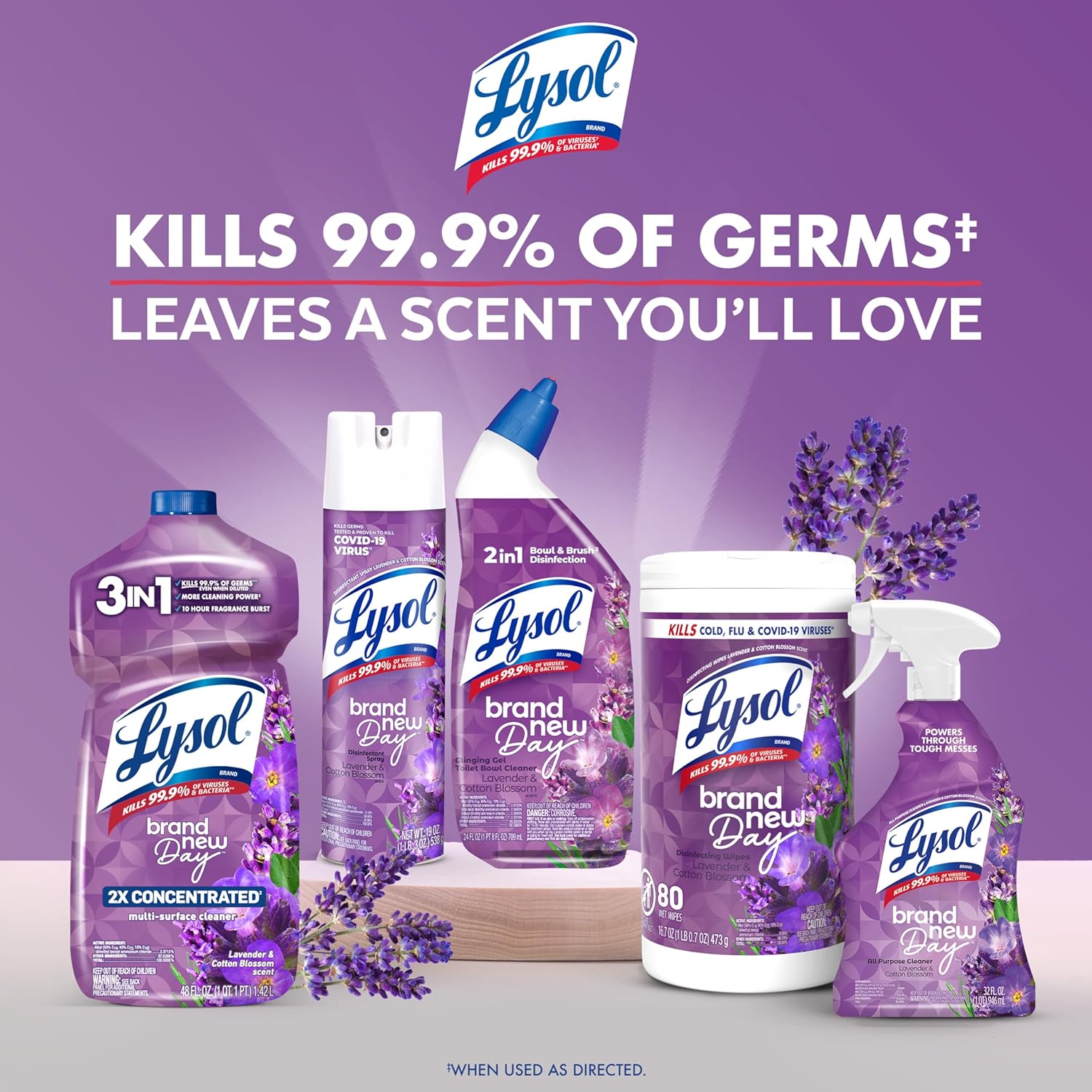 Lysol All Purpose Cleaner Spray, Multi-Purpose Disinfecting Spray, Kitchen & Bathroom Cleaner, Lavender & Cotton Blossom Scent, 32 Fl Oz