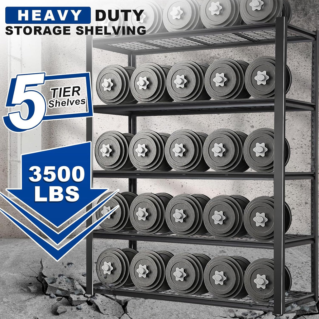 BILT HARD 60" W x 24" D Garage Shelving 3500 LBS, 72" H Storage Shelves, Heavy Duty 5-Tier Metal Shelving Units with Adjustable Shelf, Steel Wire Utility Storage Shelves