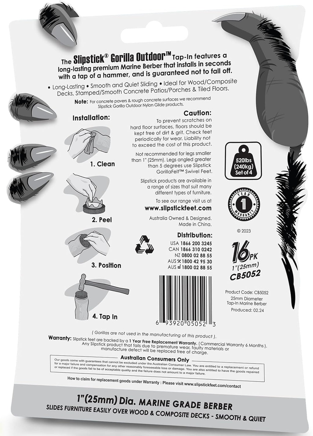 GorillaOutdoor 1 inch Round Furniture Feet Floor Protectors/Weatherproof Berber Glides for Furniture (Set of 16) Tap On Furniture Pads for Outdoor & Indoor Use