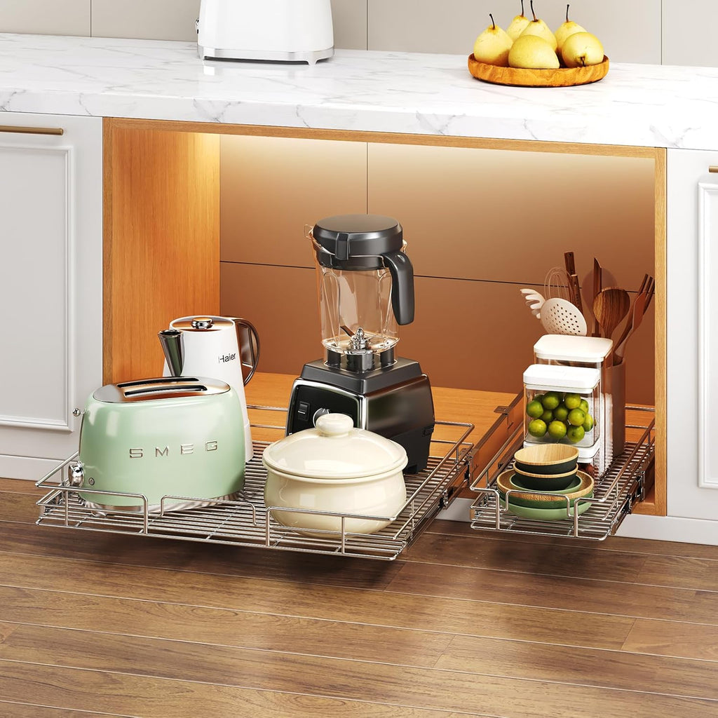 Pull Out Cabinet Organizer 30" W x 21½" D, Heavy Duty Cabinet Pull Out Shelves, Slide Out Drawers Organization for Kitchen Cabinets Bathroom