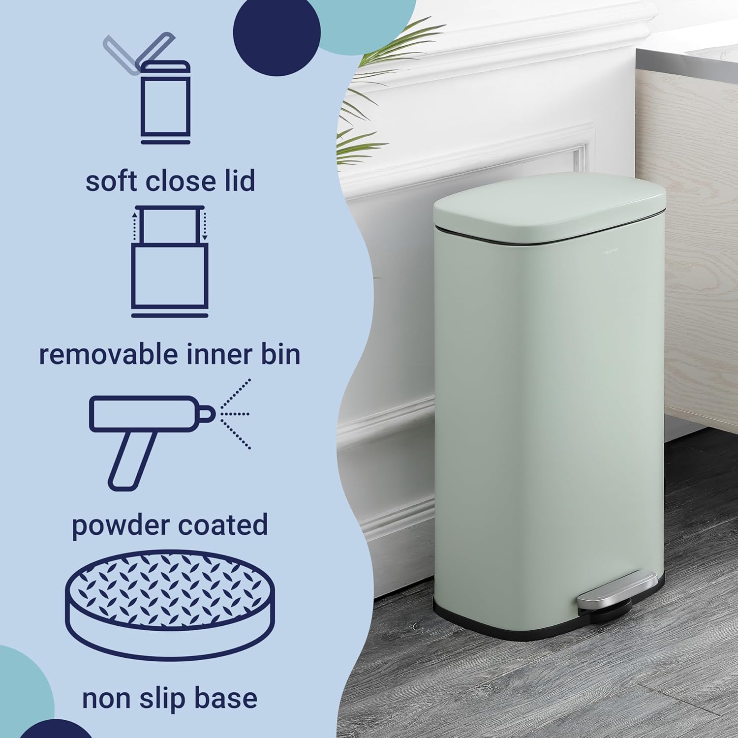 happimess HPM1011H Curtis 8-Gallon Step-Open Trash Can, Fingerprint Resistant, Modern, Minimalistic for Home, Kitchen, Laundry Room, Office, Bedroom, Bathroom, Pistachio Gelato
