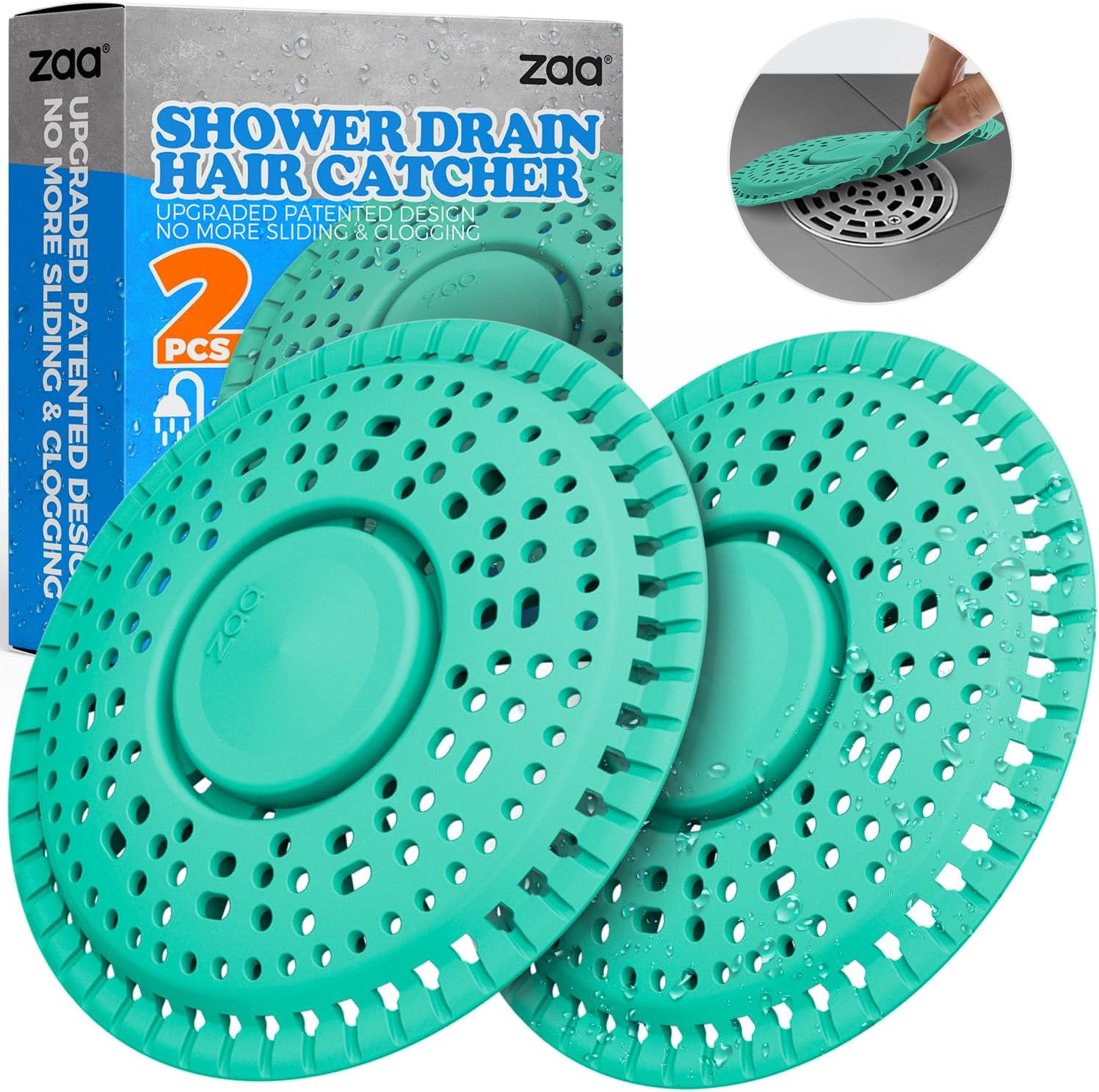 zaa Shower Drain Hair Catcher, 2 Pack Premium Silicone Drain Protector & Shower Drain Cover for Regular Drains of Shower Room and Bathroom, Mint