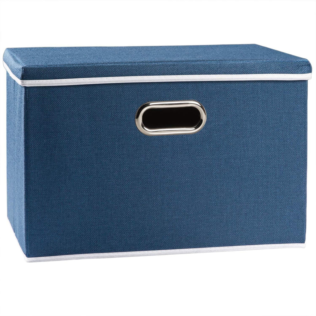 PRANDOM Large Collapsible Storage Bin with Lid [1-Pack] Fabric Foldable Storage Box Organizer Container Basket Cube with Cover for Home Bedroom Closet Office Nursery Royal Blue(17.7x11.8x11.8)
