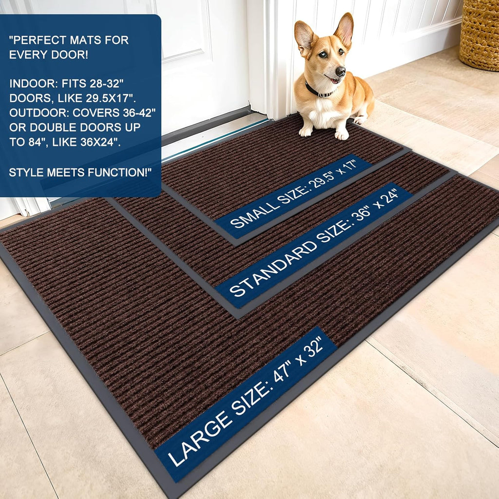 OLANLY Front Door Mat Indoor Outdoor Entrance, Waterproof Heavy Duty Doormat, Fade Resistant, Low Profile, Easy Clean Patio Porch Welcome Floor Mats for Entry, 59x35, Brown