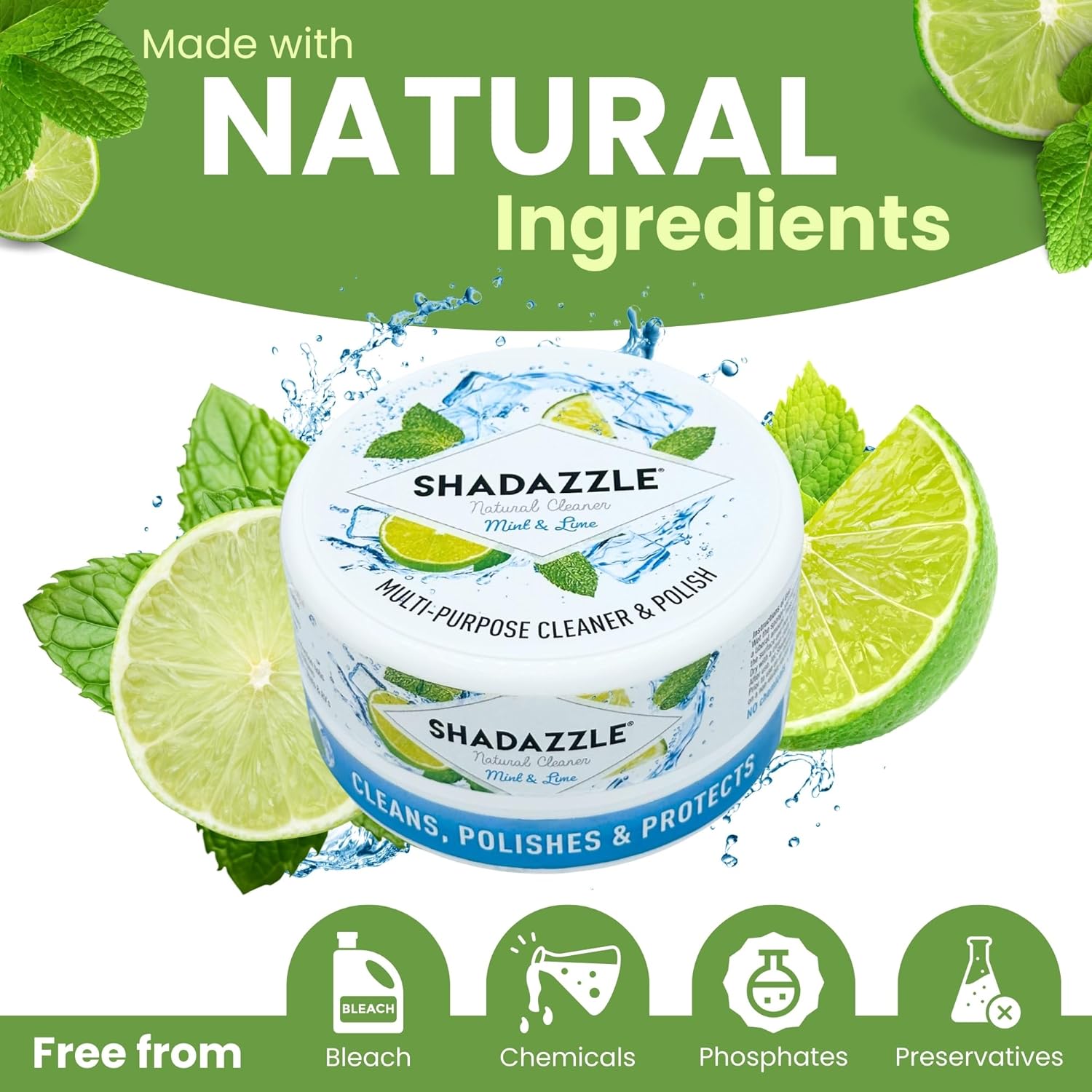 Shadazzle Natural All Purpose Cleaner and Polish – Eco friendly Multi-purpose Cleaning Product - Mint & Lime Scent