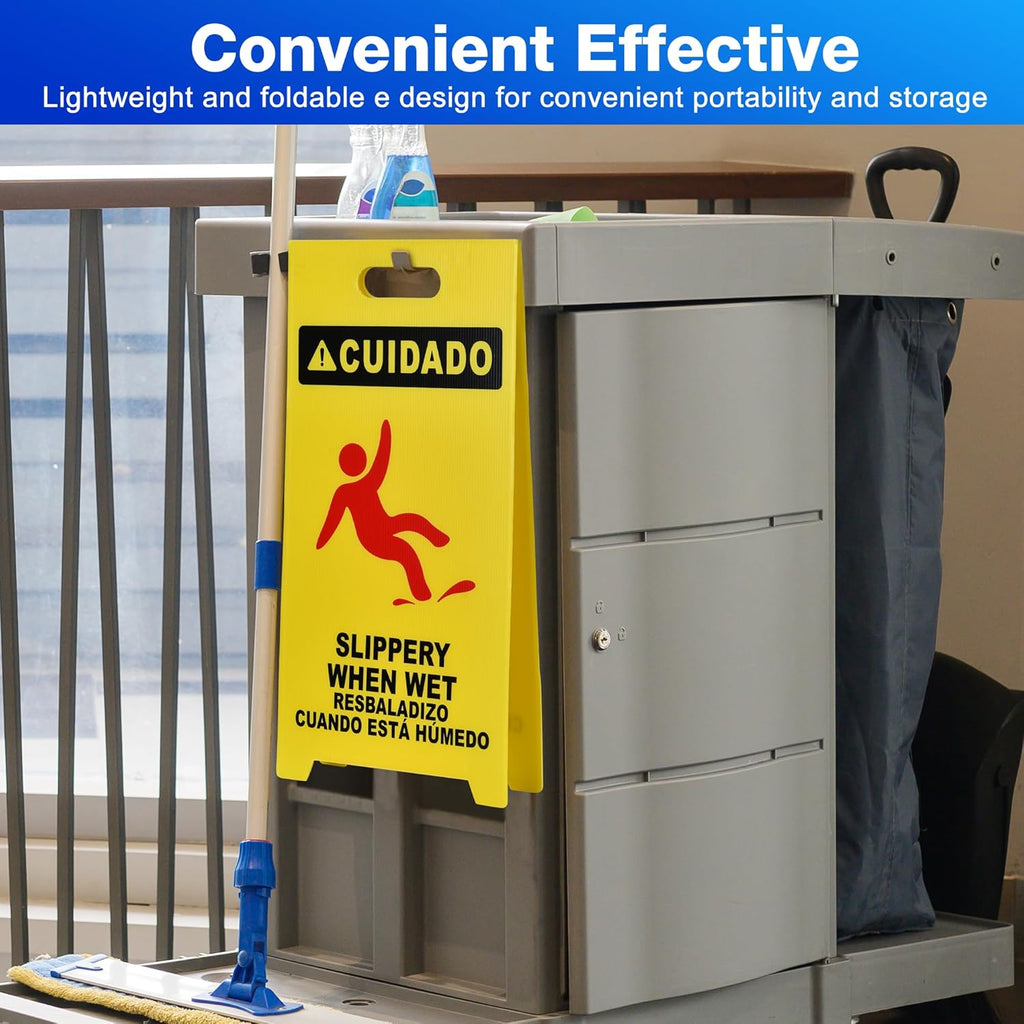 MATTHEW CLEANING 25'' Industrial Wet Floor Sign 3 Pack 2-Sided Durable Corrugated Plastic Birght Yellow Multilingual Warning Signs Commercial Caution Wet Fold-out Floor Signs For Indoors