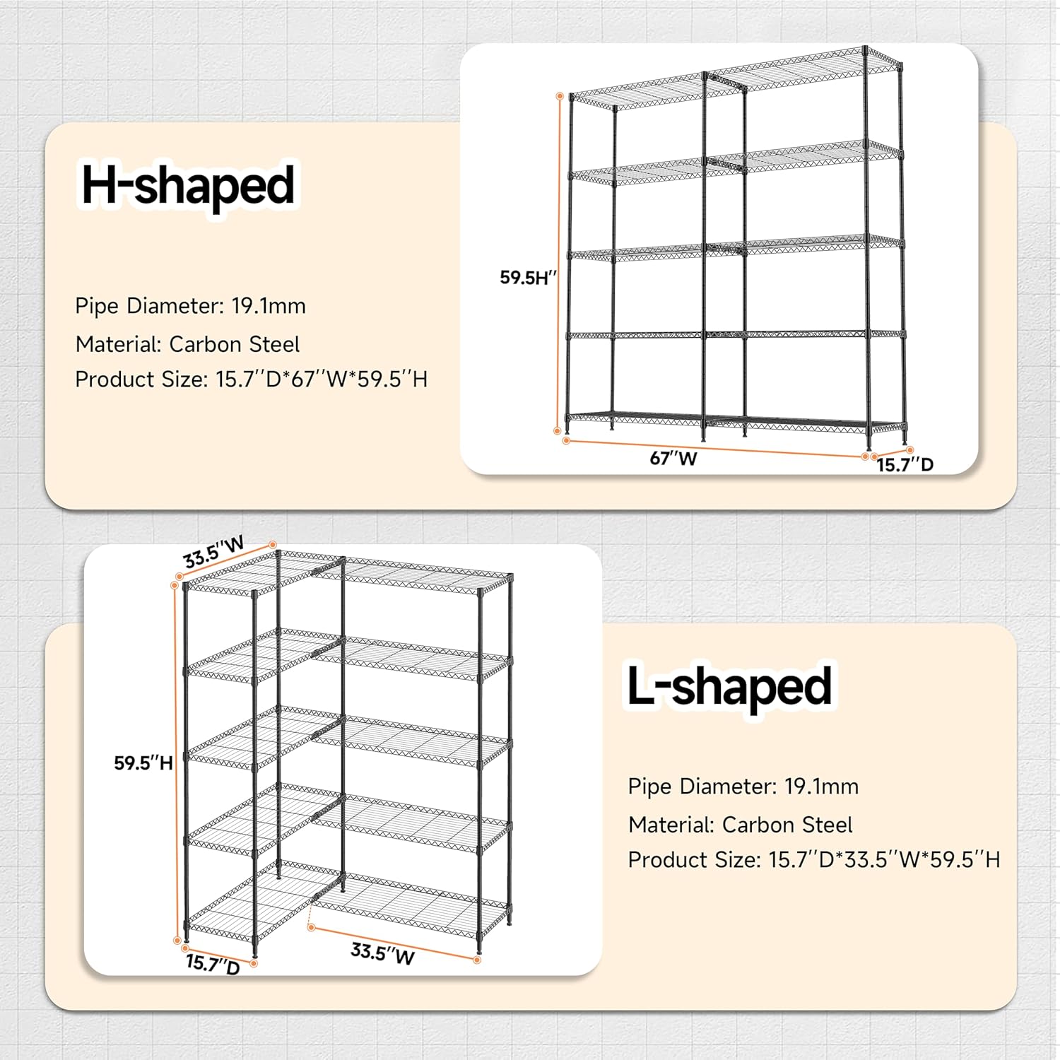 5 Tiers Storage Shelves Load 1500LBS, Metal Shelving Wire Metal Shelving Unit Shelves for Storage Adjustable Garage Shelving for Pantry Kitchen Garage Black 15.8" D x 33.5" W x 70.5" H