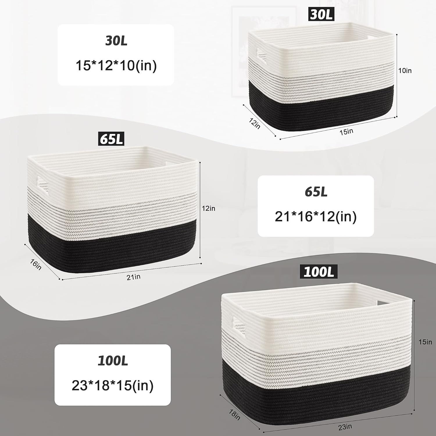 Blanket Basket,Rectangle Woven Baskets for Storage,65L Laundry Basket for Decorative Nursery Blanket,Toys,Dirty Clothes and Magazine in Shelves,Baby Room,and Living Room