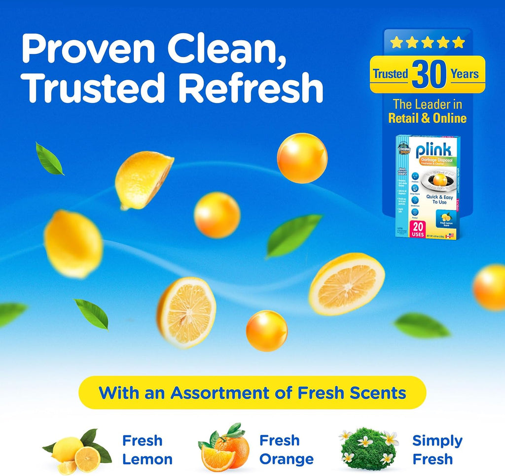 Compac Plink Garbage Disposal Cleaner and Deodorizer, Air Fresheners for Disposal, Lemon Scent, 20 Count