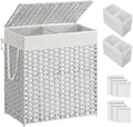 SONGMICS Laundry Hamper with Lid, 110L Clothes Hamper with 2 Removable Liner Bags, 6 Mesh Bags, Wicker Laundry Basket, Double Laundry Hamper for Laundry Room, 13 x 22.4 x 23.6 Inches, White ULCB52WT
