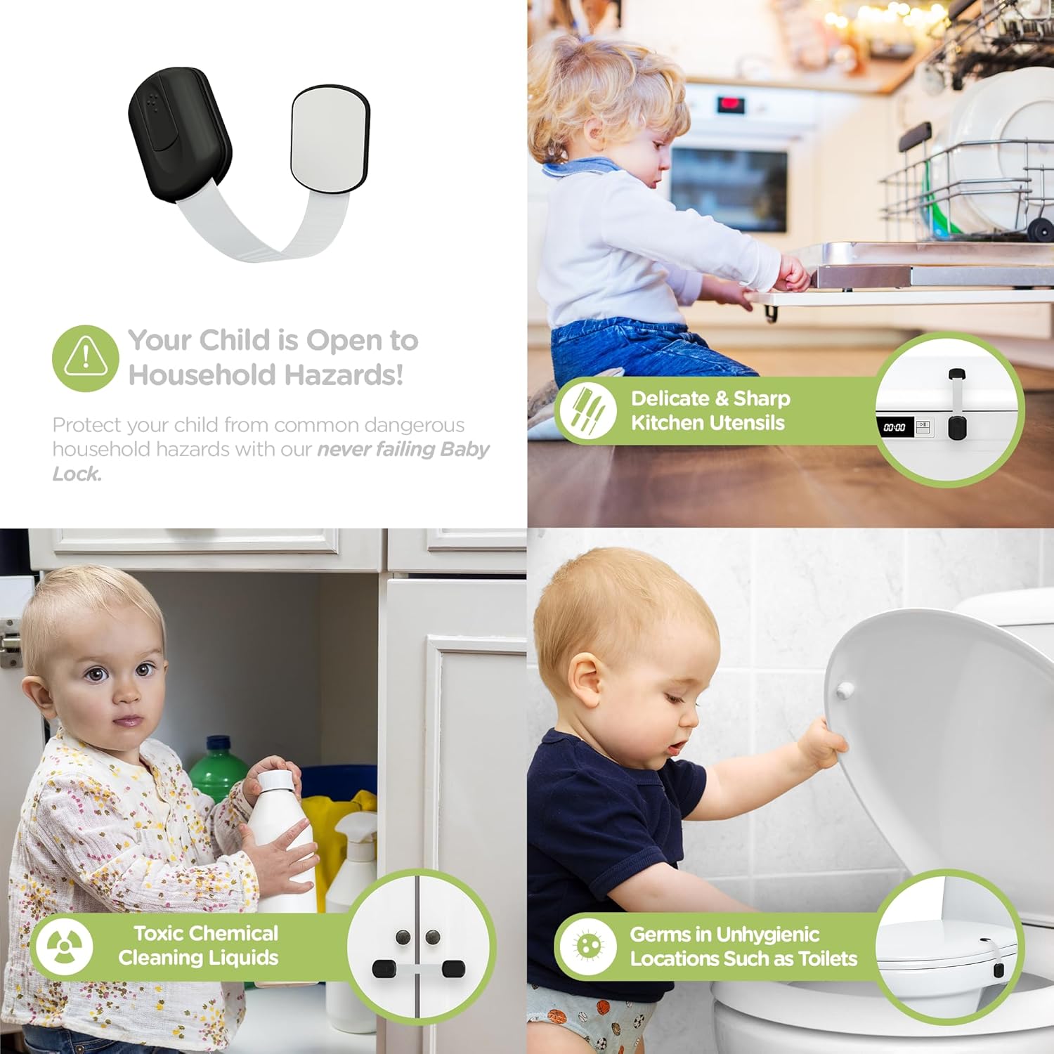 SKYLA HOMES Baby Locks (8-Pack) Child Safety Cabinet Proofing - Safe Quick and Easy 3M Adhesive Cabinet Drawer Door Latches No Screws & Magnets Multi-Purpose for Furniture Kitchen Ovens Toilet Seats