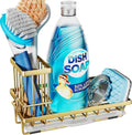 Consumest Sink Caddy, Kitchen Sponge Holder with Dish Brush Holder, Kitchen Sink Organizer with Drip Tray for Countertop, Stainless Steel Rustproof - Gold