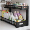 1 Pack 20.47IN Depth Under Sink Storage Organizer, Large 2-Tier Elegant Mesh Pull Out Shelf for Kitchen and Bathroom Cabinet Organization, L-Shaped and Adjustable Height Design-Black