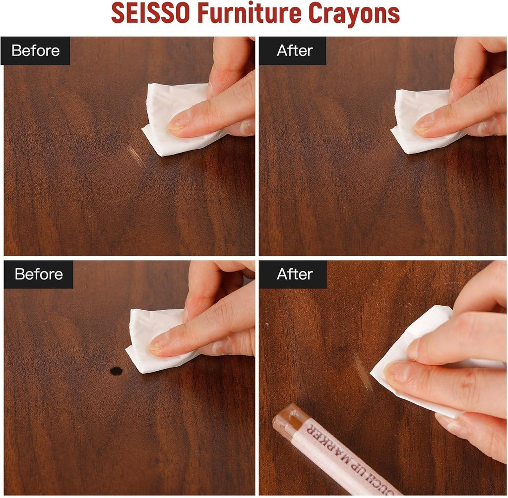 SEISSO Wood Filler Sticks- 6 Pcs, Furniture Repair Wax Crayons, Furniture Marking Repair - Scratch, Cracks, Hole, Table, Wood Floor, Guitar - Maple