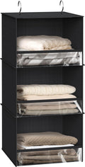 Simple Houseware 3 Shelf Hanging Closet Organizer with Front Stopper, Black