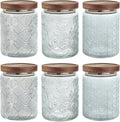 24 OZ/6 PCS Glass Storage Jar with Airtight Bamboo Wooden Lids, Vintage Food Containers Canisters Sets for Kitchen Counter Pantry, Sugar, Flour, Candy, Tea, Coffee Beans, Oats, Grain Bin, Pasta,