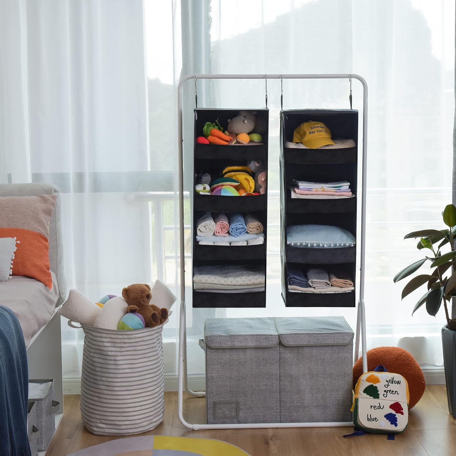 GRANNY SAYS 4-Shelf Hanging Organizer, Closet Hanging Shelves, Closet Hanging Storage Organizers, Organization for Bedroom, Living Room, Baby Nursery, Camper Accessories, Black, 2-Pack