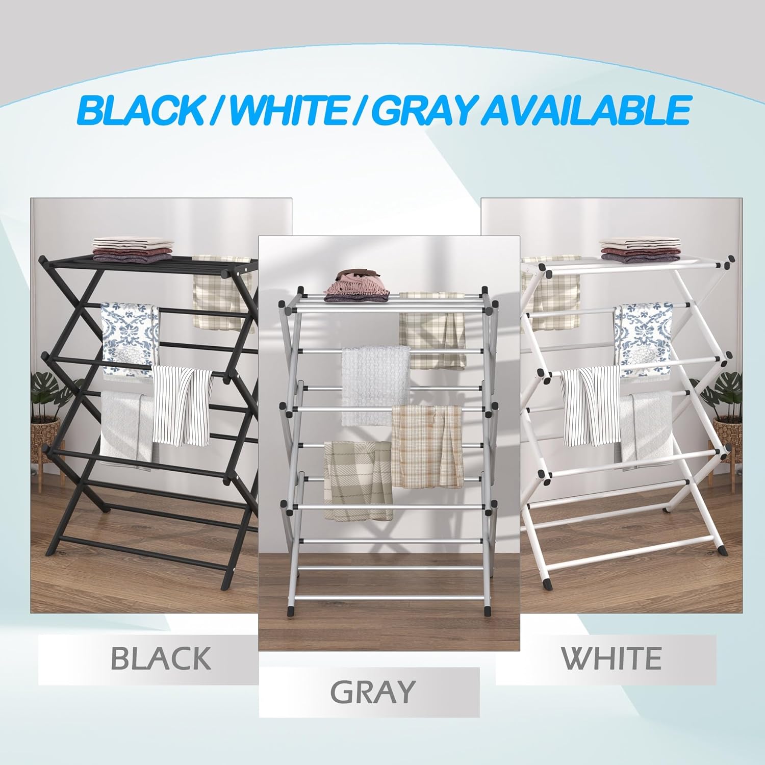 Household Indoor Folding Clothes Drying Rack, Dry Laundry and Hang Clothes,Towel Rack (Silver Gray) for Storage