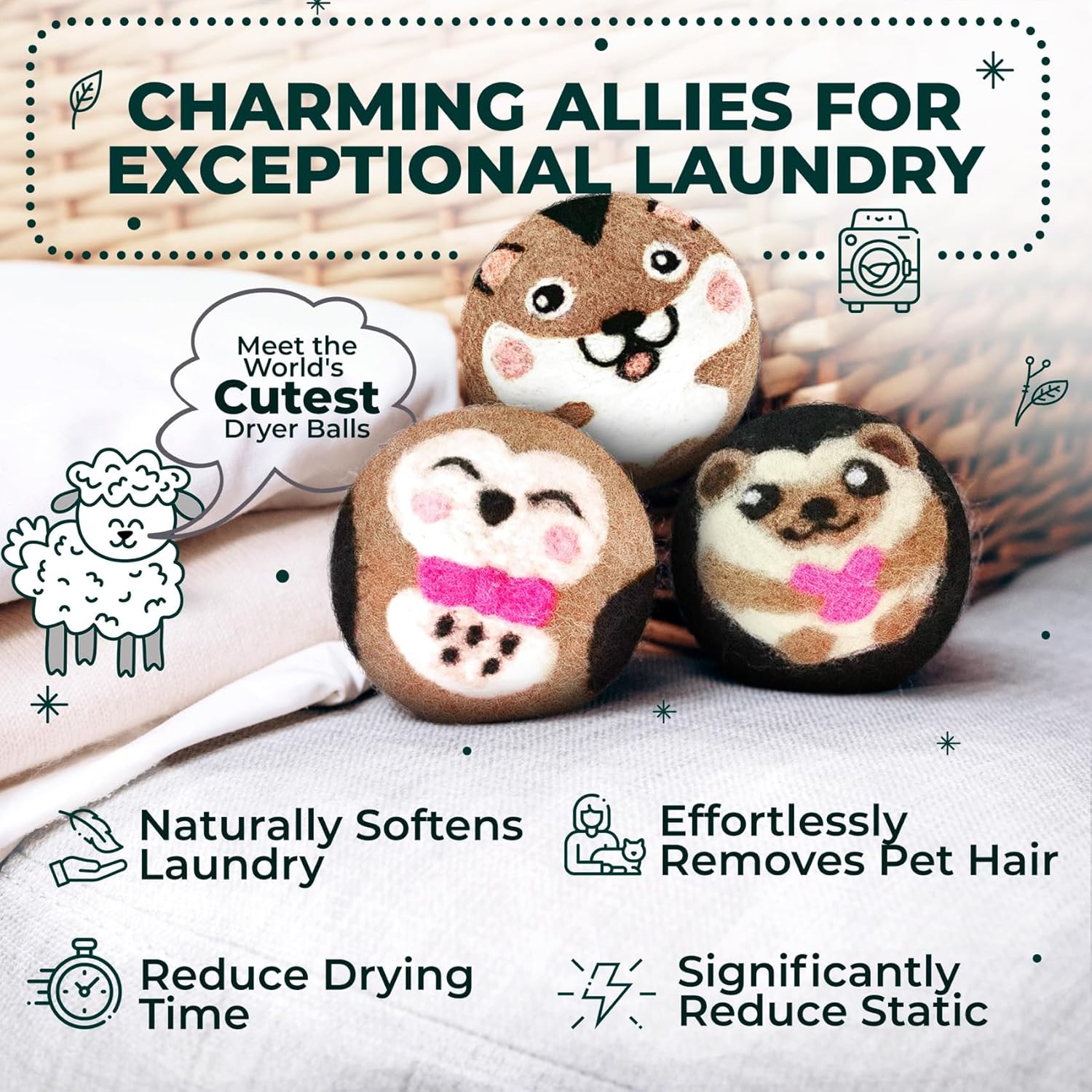 No More Dryer Sheets! Reusable Wool Dryer Balls XL 6-Pack - Reduces Static, Cuts Dry Time, & Softens Naturally