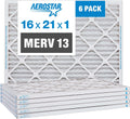 Aerostar 16x21x1 MERV 13 Pleated Air Filter, AC Furnace Air Filter, 6 Pack (Actual Size: 15 7/8" x 20 7/8" x 3/4")
