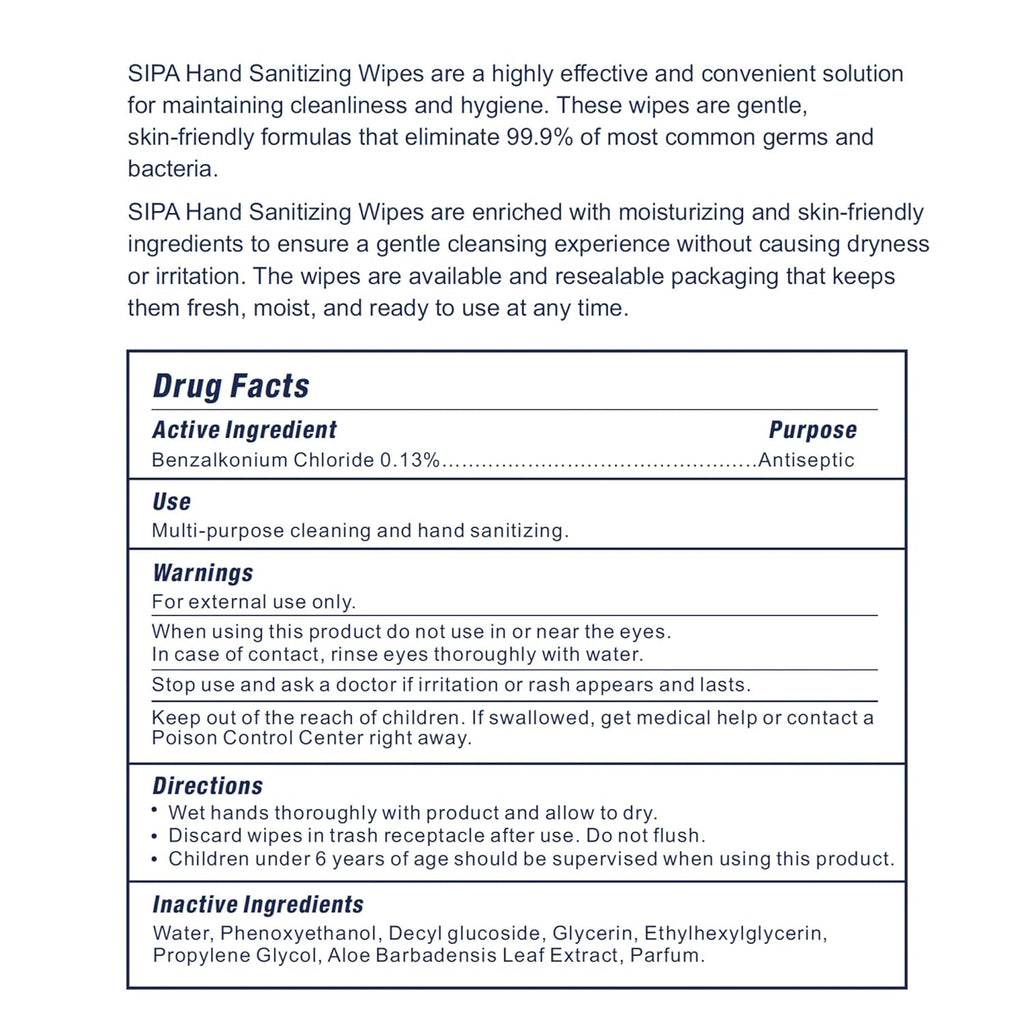 SIPA Hand Sanitizing Wipes 100 WIPES/CANISTER, Soft Textured Wipes, Fresh Scented, (24 CANISTERS)