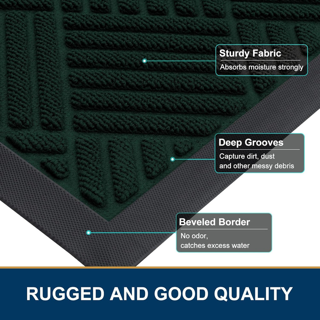 Smiry Front Door Mat Outside Entrance, Heavy Duty Outdoor Indoor Mat, Natural Rubber Doormat, Non Slip, Trap Dirt and Moisture, Easy Clean, Low Profile Patio Porch Entryway Mat, 29.5x17, Dark Green