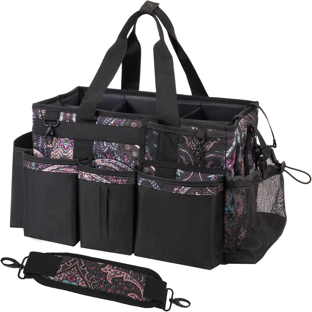 Wearable Cleaning Caddy, Cleaning Caddy Supplies Organizer with Handle & Shoulder Straps for Housekeepers, Under Sink & Car Cleaning Tool Organizers Bag with 4 Foldable Divider (Totem)
