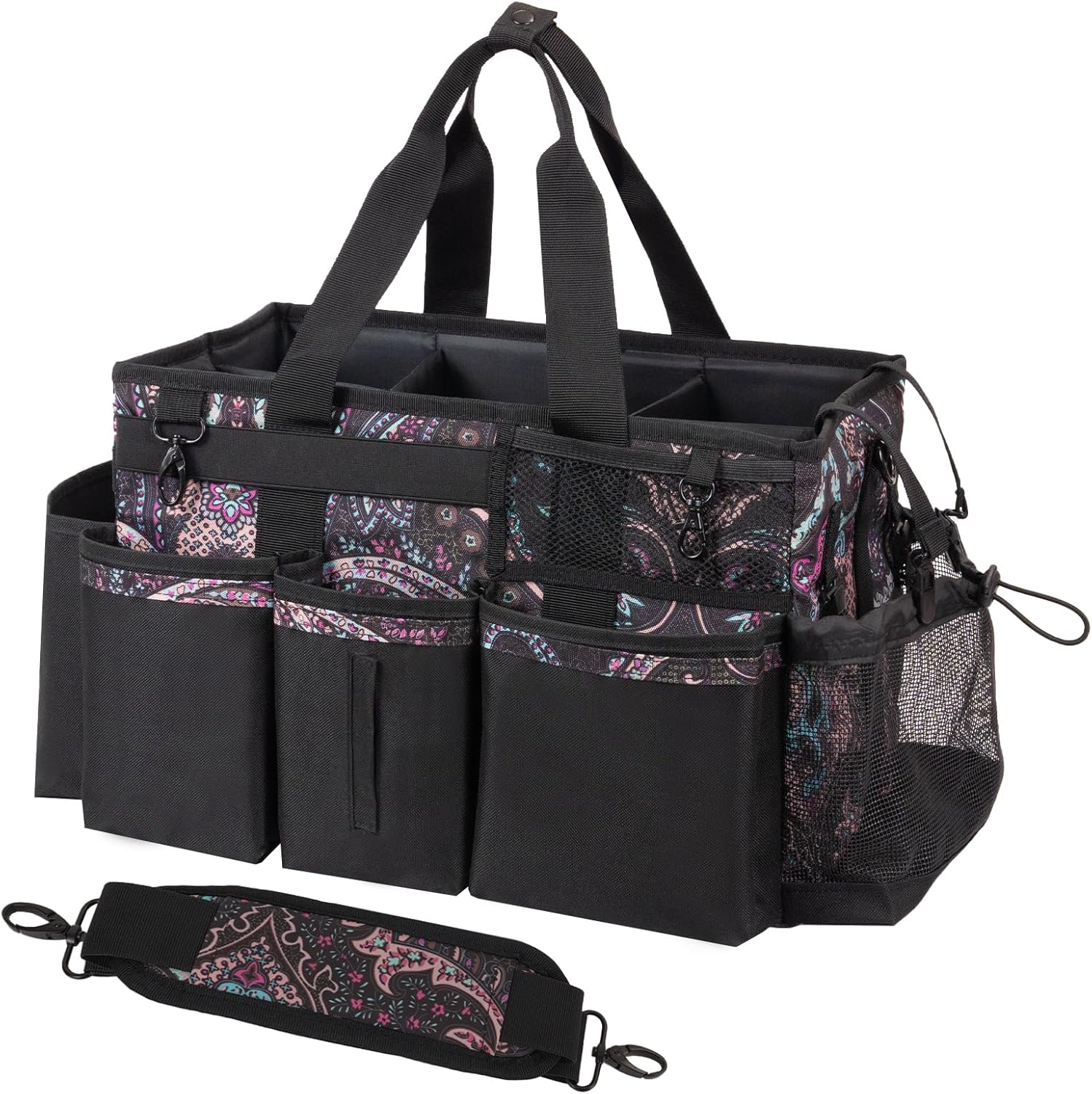 Wearable Cleaning Caddy, Cleaning Caddy Supplies Organizer with Handle & Shoulder Straps for Housekeepers, Under Sink & Car Cleaning Tool Organizers Bag with 4 Foldable Divider (Totem)