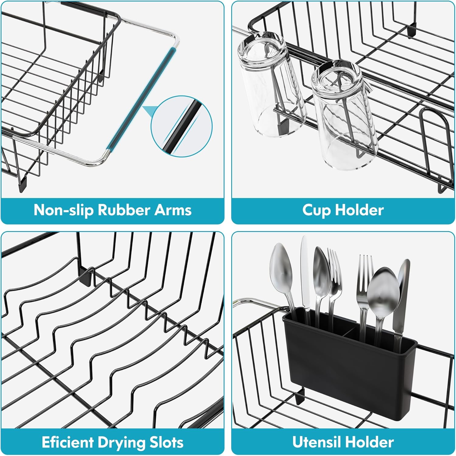 Over The Sink Expandable Dish Drainer Drying Rack in Stainless Steel for Small Kitchen, Counter Space Saving Modern Compact Metal Above Plate Dryer Strainer, Adjustable Hanging Inside Drain Holder