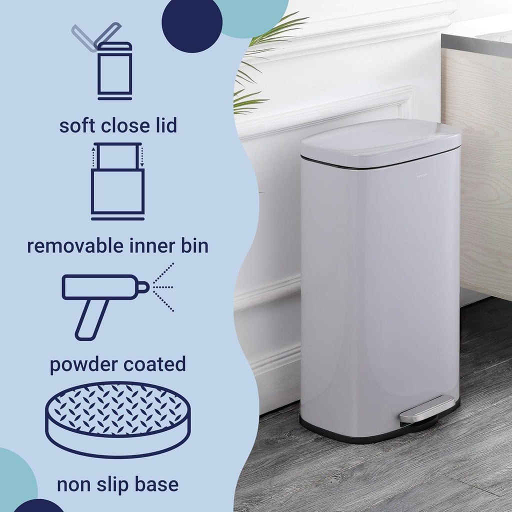happimess HPM1011D Curtis 8-Gallon Step-Open Trash Can, Fingerprint Resistant, Modern, Minimalistic for Home, Kitchen, Laundry Room, Office, Bedroom, Bathroom, Fog Gray