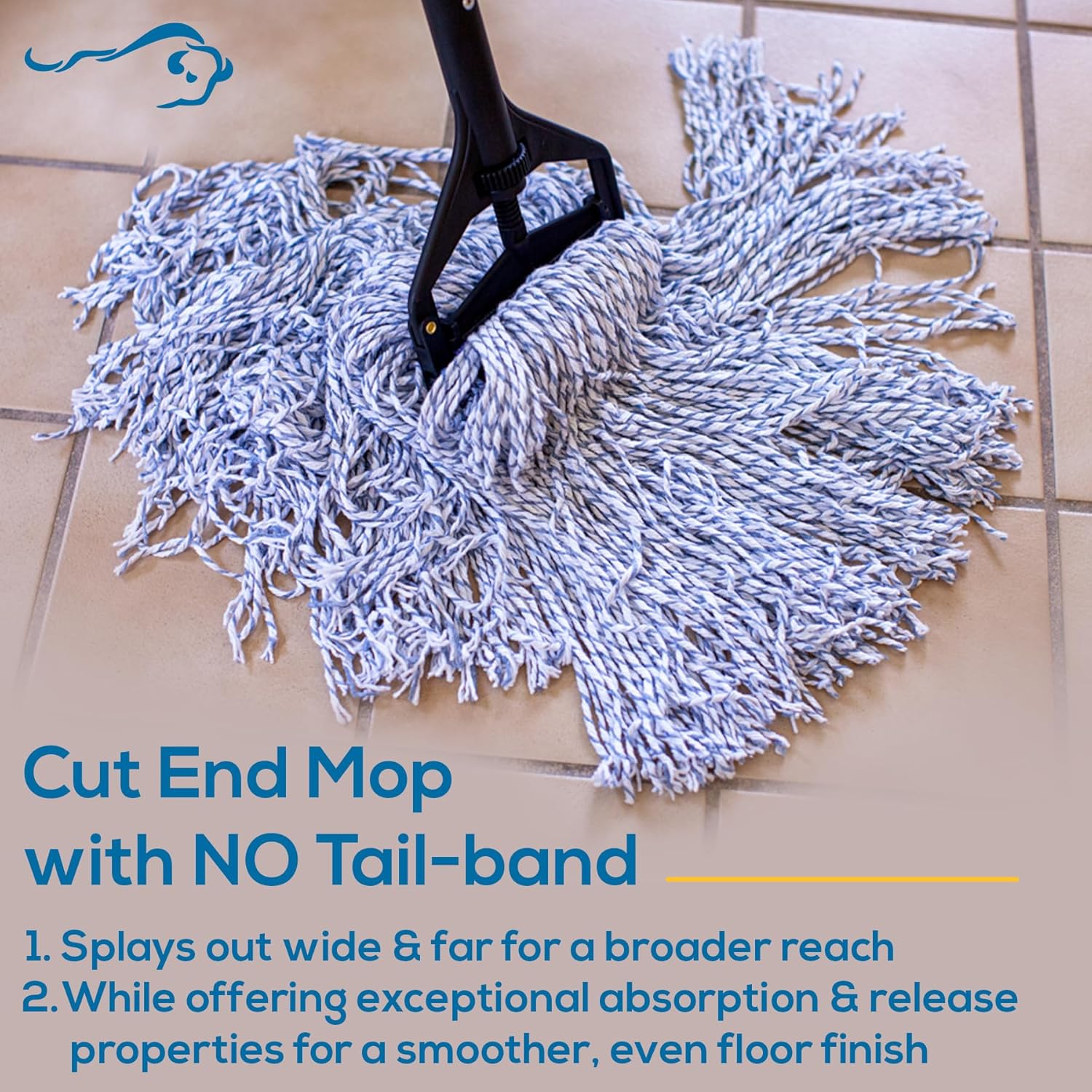 KLEEN Handler Cut End Finish Mop | 1.25" Universal Headband Maximum Absorption Finishing Mop, Pack of 3