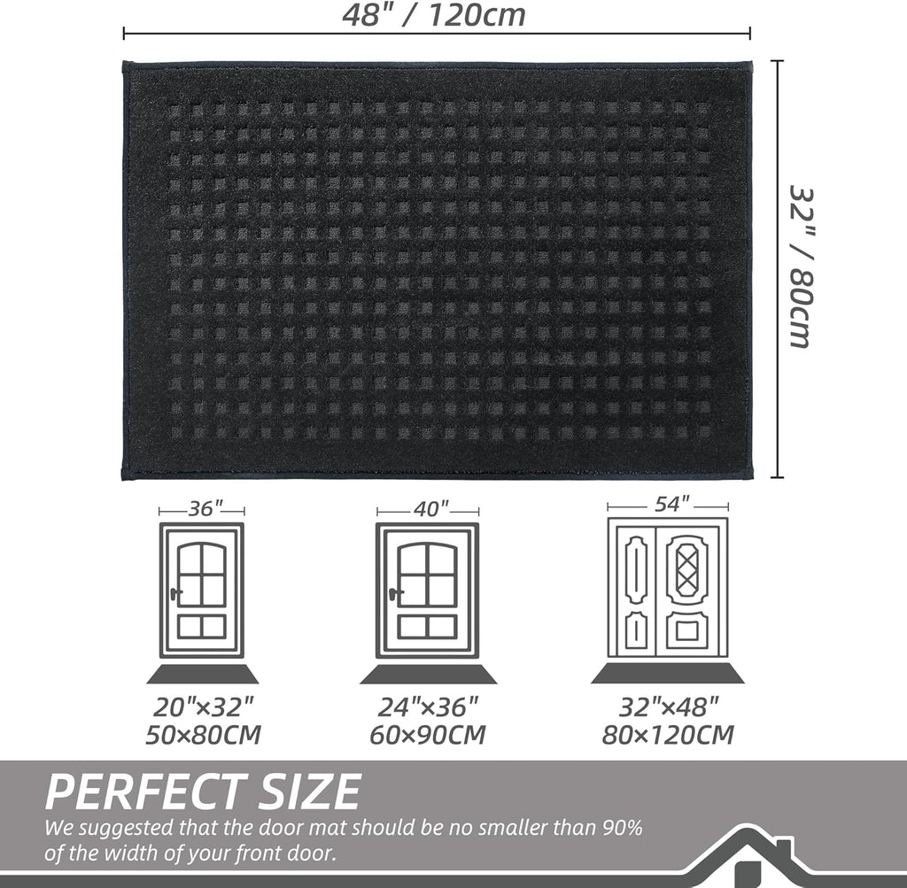 BEQHAUSE Waffle Door Mats Indoor 32"x48", Dog Mat for Muddy Paws Absorbent and Dirt Resist Floor Mats Non-Slip Washable Rugs for Entryway, Welcome Mat for Front Back Door, Muddy Wet Shoes, Black