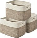 Storage Basket,Woven Baskets for Storage,Cotton Rope Baskets for Organizing,book Basket,towel,Toy Basket or Storage Bins for Living Room - 3 Pack,Brown