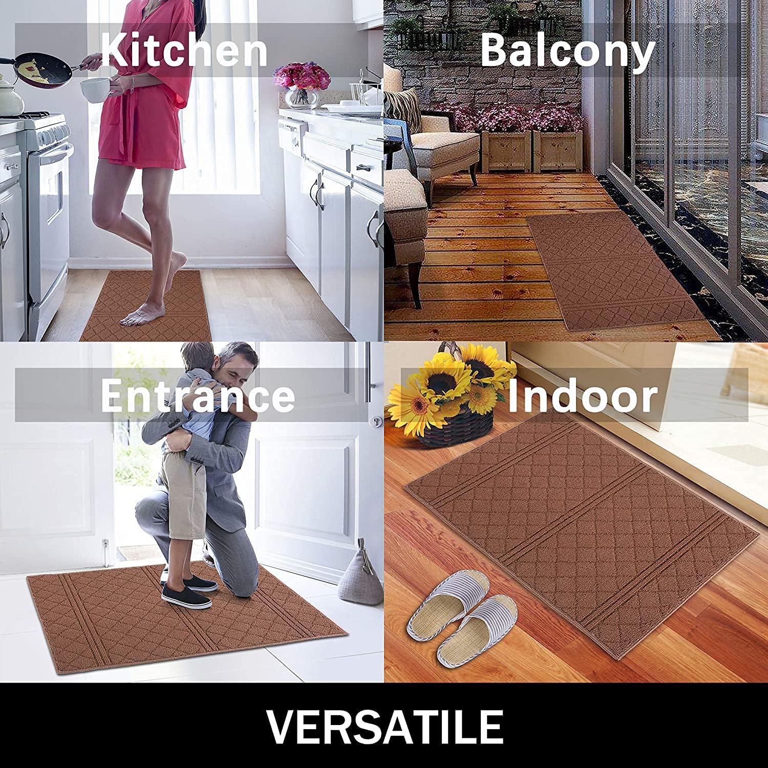 REFETONE Indoor Doormat, Front Back Door Mat 16"x24" Absorbent Rubber Backing Non Slip Door Mats, Low-Profile Resist Dirt Rugs, Machine Washable Door Rug Inside Floor Mat for Entryway, Chocolate