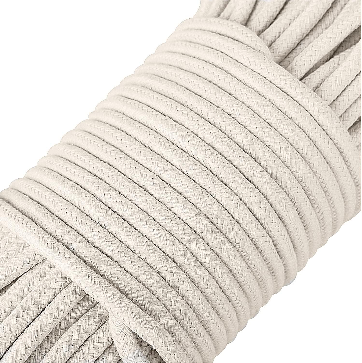 1/4 Inch Natural Cotton Rope, White Craft Rope Clothesline, Used for DIY Rope Baskets, Handicrafts, Candle Wicks, etc, 6MM, 52 Feet.